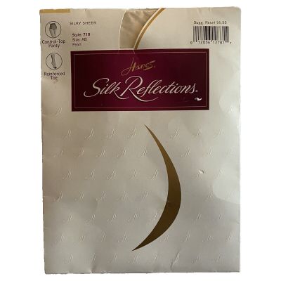 Hanes Silk Reflections Control Top Pantyhose Style 718 Size AB Pearl Sheer VTG